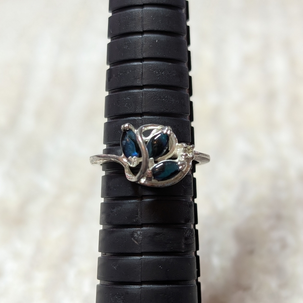 Silver Blue Marquise Gemstone CZ Leaf Ring